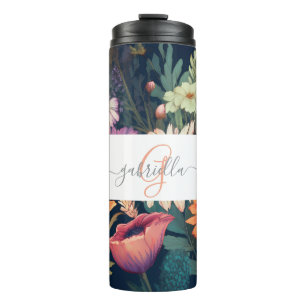Personalisierte Wildblume mit Name und Monogramm Thermosbecher