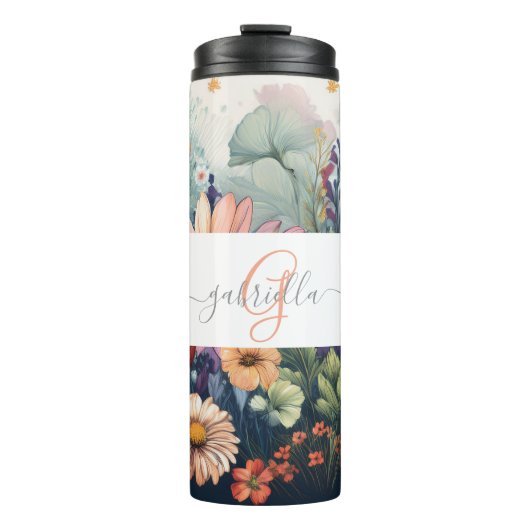 Personalisierte Wildblume mit Name und Monogramm Thermosbecher (Vorderseite)
