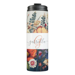 Personalisierte Wildblume mit Name und Monogramm Thermosbecher