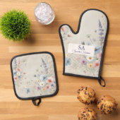 Personalisierte Wildblume Oven Mitt & Pot Holder Ofenhandschuh & Topflappen-Set (Oben Unten)