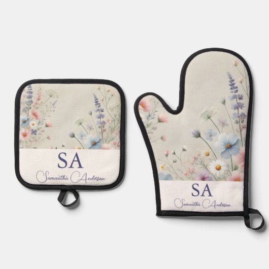 Personalisierte Wildblume Oven Mitt & Pot Holder Ofenhandschuh & Topflappen-Set (Vorderseite)