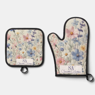 Personalisierte Wildblume Oven Mitt & Pot Holding Ofenhandschuh & Topflappen-Set
