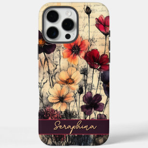 Personalisierte Wildblume Poppies Dark Red & Lila iPhone 16 Pro Max Hülle