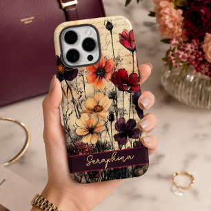 Personalisierte Wildblume Poppies Dark Red & Lila iPhone 16 Pro Max Hülle