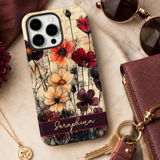 Personalisierte Wildblume Poppies Dark Red & Lila Case-Mate iPhone Hülle