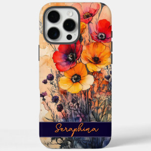 Personalisierte Wildblume Poppies Dark Red & Yello iPhone 16 Pro Max Hülle
