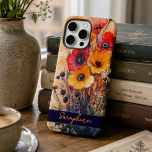 Personalisierte Wildblume Poppies Dark Red & Yello iPhone 16 Pro Max Hülle
