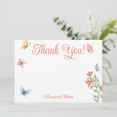 Personalisierte Wildblume Schmetterlinge Brautpart Dankeskarte (Stehend Vorderseite)