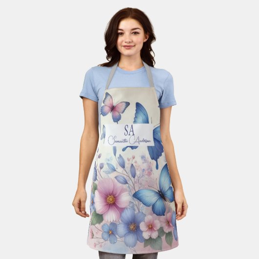 Personalisierte Wildblume und SchmetterlingsSchürz Schürze (Getragen)