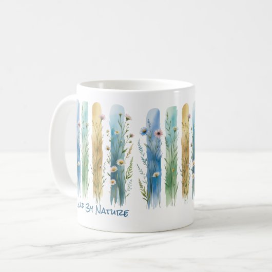 Personalisierte Wildblumen Brush Stroke Blue Green Kaffeetasse (Vorderseite Links)