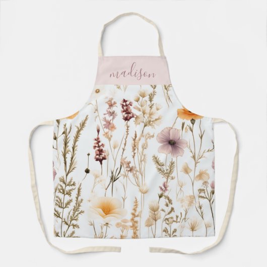 Personalisierte Wildblumen für Wasserfarben Boho Schürze (Vorderseite)