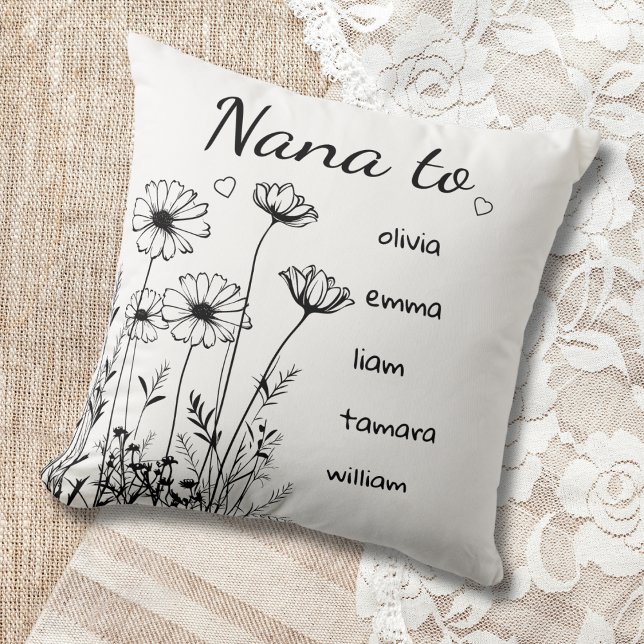 Personalisierte Wildblumen Grandchildrens Names Na Kissen (Von Creator hochgeladen)