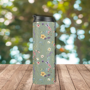 Personalisierte Wildblumen in Salbeigrün Thermosbecher