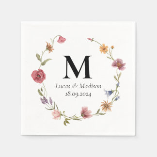 Personalisierte Wildblumen-Monogramm-Hochzeitsserv Serviette