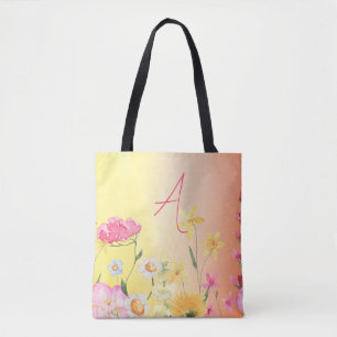 Personalisierte Wildblumen Rosa und Gelb Farbige Tasche