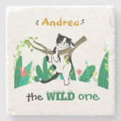 Personalisierte Wildtiere einer Tuxedo Katze Kinde Steinuntersetzer (Vorderseite)