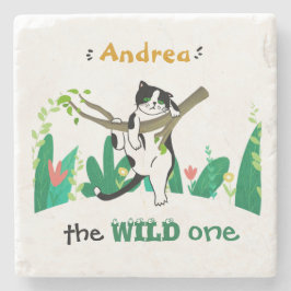 Personalisierte Wildtiere einer Tuxedo Katze Kinde Steinuntersetzer