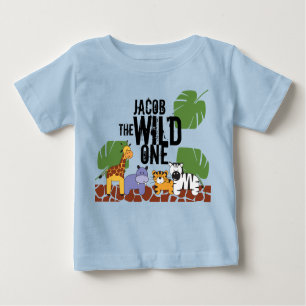 Personalisierte WILL ONE Safari Blue Erster Geburt Baby T-shirt