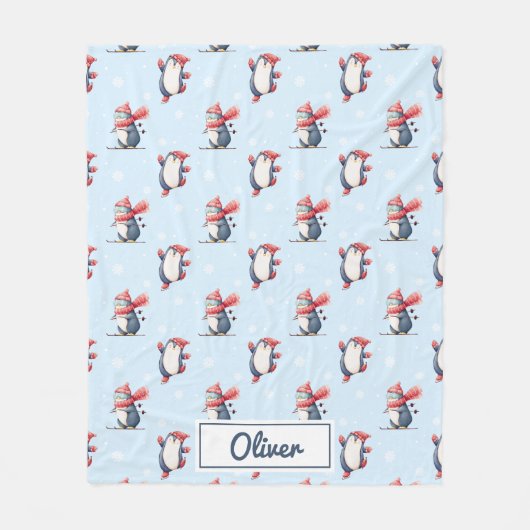 Personalisierte Winter-Pinguin-Jungen-Fliesblanke Fleecedecke (Vorderseite)