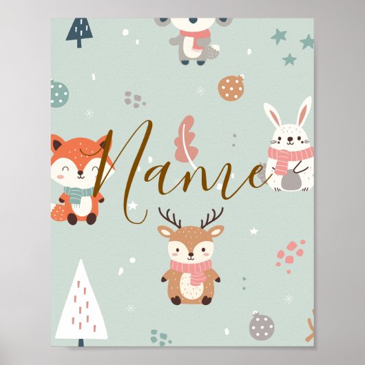 Personalisierte Winter-Waldtiere Poster (Vorne)