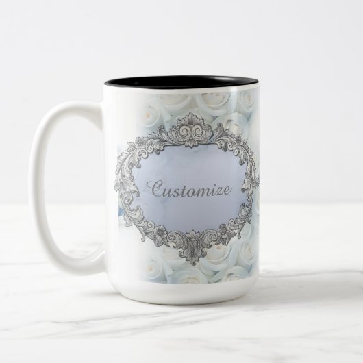 Personalisierte Winter White Roses Hochzeit Tasse (Links)