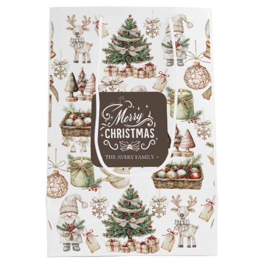 Personalisierte Winterlandschaft Mittlere Geschenktüte (Rückseite)