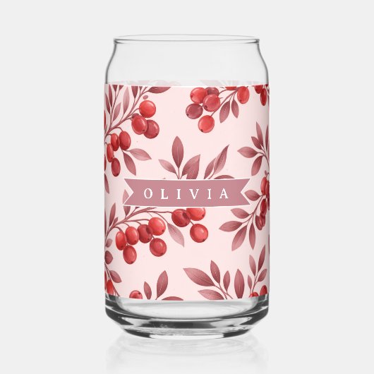 Personalisierte Winterrote Beeren Botanische Cotta Dosenglas (Vorderseite)