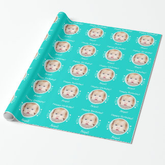 Personalisierte winzige Herzen Foto Aqua Green Geschenkpapier