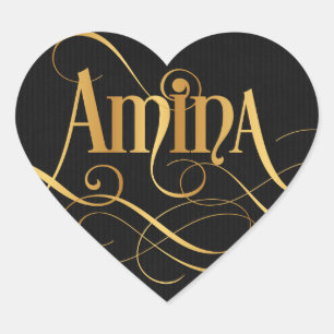 Personalisierte Wirble Script Amina Herz-Aufkleber