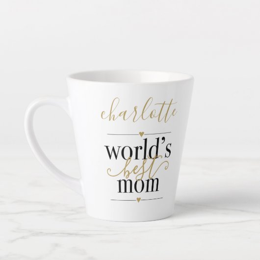 Personalisierte Wolken Beste Mama Schwarz und Gold Milchtasse (Links)