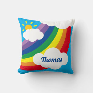 Personalisierte Wolken, Sonnenschein und Regenboge Kissen