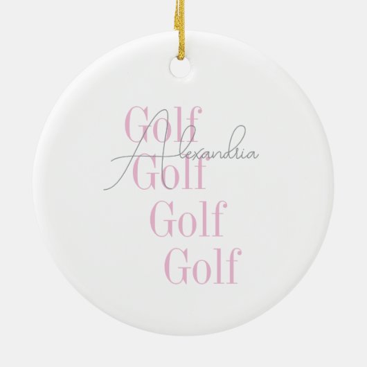 Personalisierte Women's Golf Pink Typografie Keramik Ornament (Hinten)