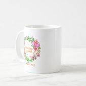 Personalisierte Wreath Pink Floral Wedding Party Kaffeetasse (Vorderseite Links)