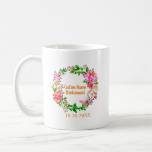 Personalisierte Wreath Pink Floral Wedding Party Kaffeetasse
