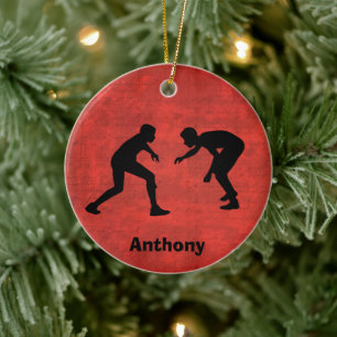 Personalisierte Wrestler-Silhouetten Weihnachten Keramik Ornament