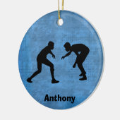 Personalisierte Wrestler-Silhouetten Weihnachten Keramik Ornament (Links)