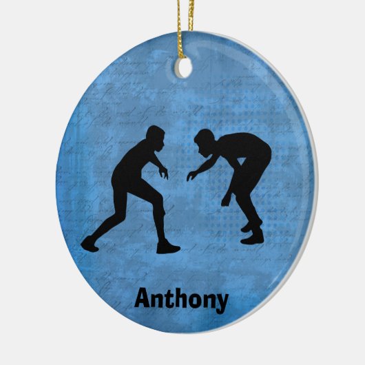 Personalisierte Wrestler-Silhouetten Weihnachten Keramik Ornament (Links)