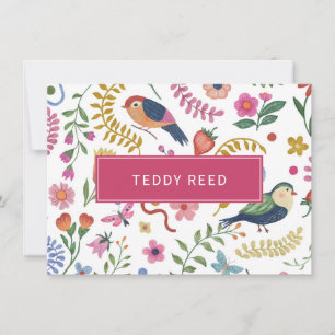 Personalisierte wunderliche Blumen Vögel Mitteilungskarte