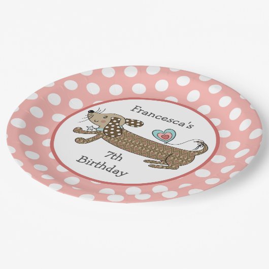 Personalisierte Wurst Hund Dackel Party Pappteller (Schrägansicht)