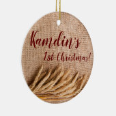 Personalisierte XMAS Zierwein auf Burlap Sack Co Keramik Ornament (Rechts)