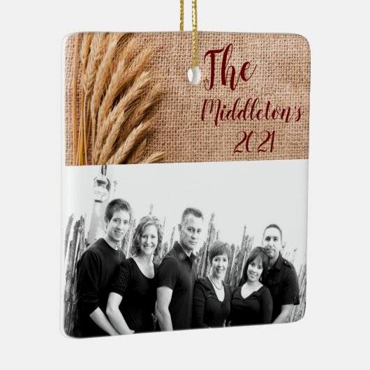 Personalisierte XMAS Zierwein auf Burlap Sack Co Keramikornament (Rechts)