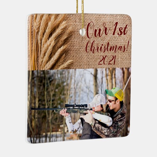 Personalisierte XMAS Zierwein auf Burlap Sack Co Keramikornament (Rechts)