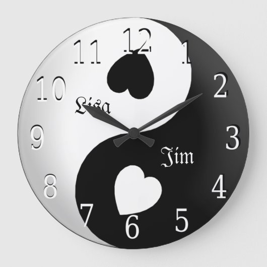 Personalisierte Yin Yang Liebe-Uhr Große Wanduhr (Vorderseite)