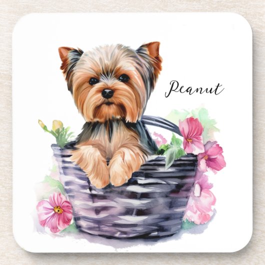 Personalisierte Yorkie im Wasserfall Kunst Getränkeuntersetzer (Vorderseite)