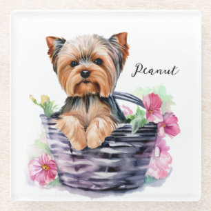 Personalisierte Yorkie im Wasserfall Kunst Glasuntersetzer