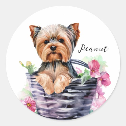 Personalisierte Yorkie im Wasserfall Kunst Runder Aufkleber (Vorderseite)