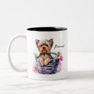 Personalisierte Yorkie im Wasserfall Kunst Zweifarbige Tasse