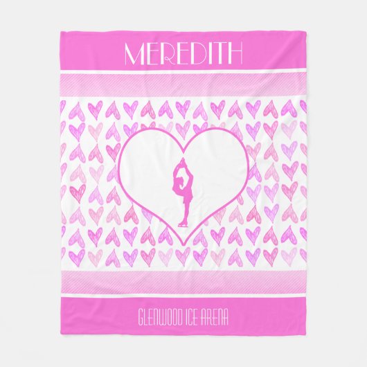 Personalisierte Zahl Skater-Rosawatercolor-Herzen Fleecedecke (Vorderseite)