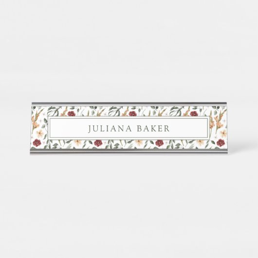 Personalisierte zarte Flora Schreibtischnamensplakette (Vorderseite )