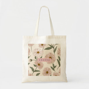 Personalisierte zarte rosa Gänseblümchen-Illustrat Tragetasche